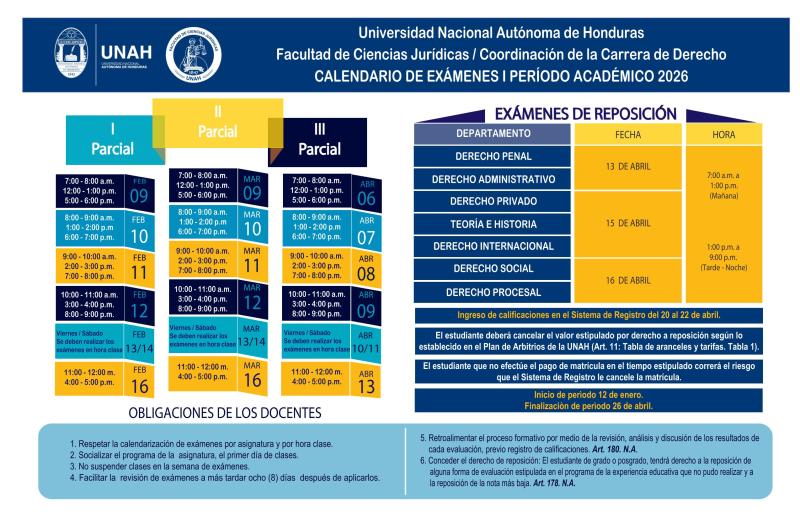 Calendario de examenes I PAC 2026 1